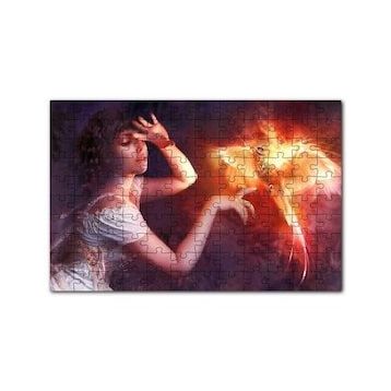 Cakapuzzle Beyaz Elbiseli Kız ve Zümrüdüanka Kuşu 120 Parça Ahşap Puzzle