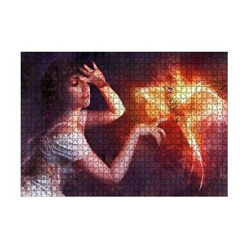 Cakapuzzle Beyaz Elbiseli Kız ve Zümrüdüanka Kuşu 120 Parça Ahşap Puzzle