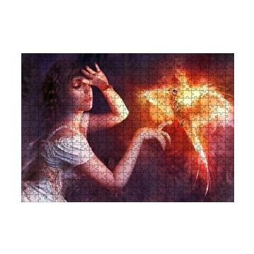 Cakapuzzle Beyaz Elbiseli Kız ve Zümrüdüanka Kuşu 120 Parça Ahşap Puzzle