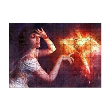 Cakapuzzle Beyaz Elbiseli Kız ve Zümrüdüanka Kuşu 120 Parça Ahşap Puzzle