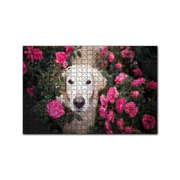 Cakapuzzle Beyaz Golden Retriever Çiçekler Arasında 120 Parça Ahşap Puzzle