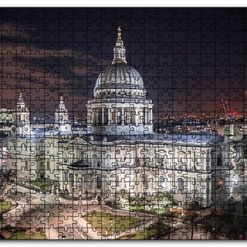 Cakapuzzle Beyaz Kubbeli Bina ve Gece Işıkları Mdf 120 Parça Puzzle