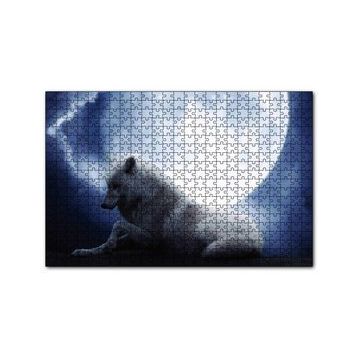 Cakapuzzle Beyaz Kurt Ay Görseli 120 Parça Ahşap Puzzle