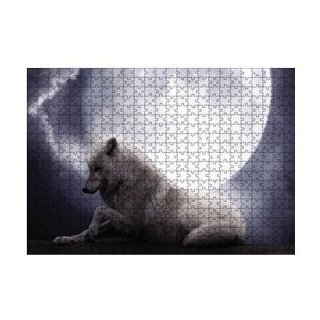 Cakapuzzle Beyaz Kurt Ay Görseli 120 Parça Ahşap Puzzle