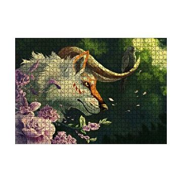 Cakapuzzle Beyaz Kurt Garip Boynuzları ve Karga 120 Parça Ahşap Puzzle