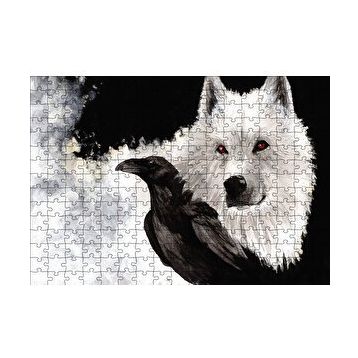 Cakapuzzle Beyaz Kurt Karga 120 Parça Ahşap Puzzle