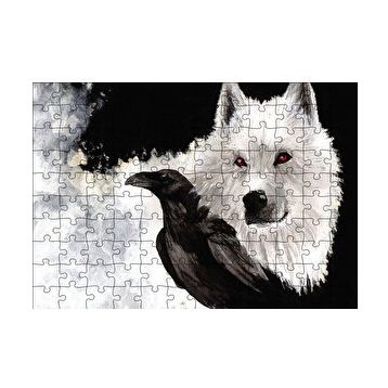 Cakapuzzle Beyaz Kurt Karga 120 Parça Ahşap Puzzle
