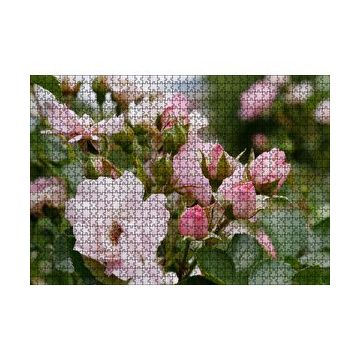 Cakapuzzle Beyaz ve Pembe Gonca Güller ve Yapraklar 120 Parça Ahşap Puzzle