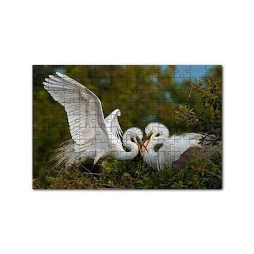 Cakapuzzle Birbirine Kur Yapan Ak Balıkçıl Kuşları 120 Parça Ahşap Puzzle