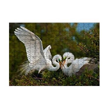 Cakapuzzle Birbirine Kur Yapan Ak Balıkçıl Kuşları 120 Parça Ahşap Puzzle