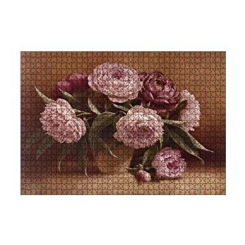 Cakapuzzle Bordo ve Pembe Çiçekler 120 Parça Ahşap Puzzle