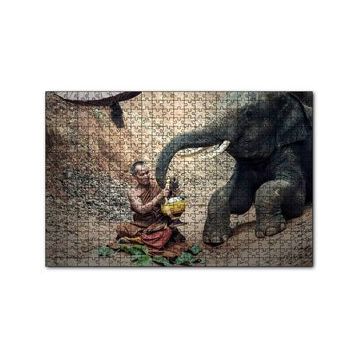 Cakapuzzle Budist Keşiş ve Fil 120 Parça Ahşap Puzzle