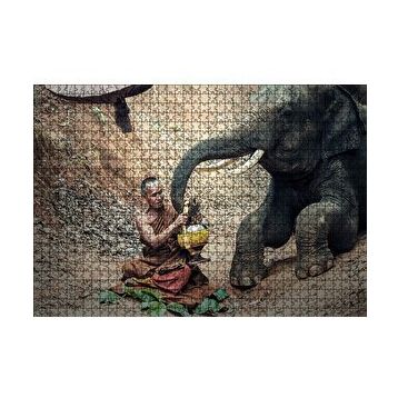 Cakapuzzle Budist Keşiş ve Fil 120 Parça Ahşap Puzzle