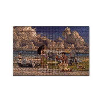 Cakapuzzle Bulutlar Eski Uçak Mercedes ve Ünlü Kadın 120 Parça Ahşap Puzzle