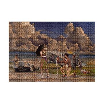 Cakapuzzle Bulutlar Eski Uçak Mercedes ve Ünlü Kadın 120 Parça Ahşap Puzzle