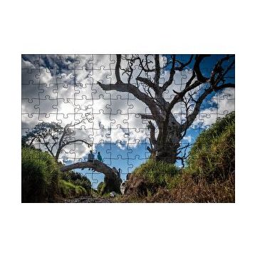 Cakapuzzle Bulutlar Kuru Ağaç ve Dalındaki Çift 120 Parça Ahşap Puzzle