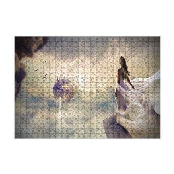 Cakapuzzle Bulutlar Üzerindeki Ülke ve Fantastik Kadın 120 Parça Ahşap Puzzle