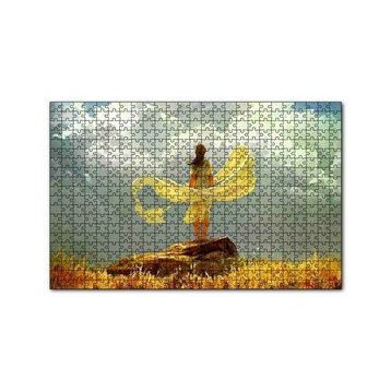Cakapuzzle Bulutlu Gökler ve Sarı Elbiseli Kız 120 Parça Ahşap Puzzle