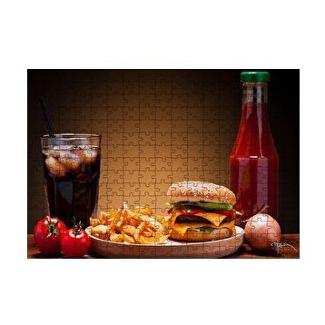 Cakapuzzle Burger Patates Ketçap Buzlu Kola 120 Parça Ahşap Puzzle