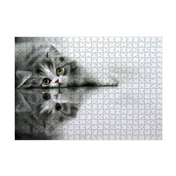 Cakapuzzle Cam Zeminde Sevimli Yavru Kedi Çizim 120 Parça Ahşap Puzzle