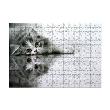 Cakapuzzle Cam Zeminde Sevimli Yavru Kedi Çizim 120 Parça Ahşap Puzzle