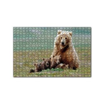Cakapuzzle Çayırda Anne Boz Ayı ve Sevimli Yavruları 120 Parça Ahşap Puzzle