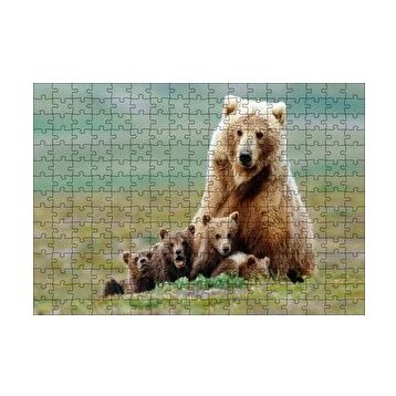 Cakapuzzle Çayırda Anne Boz Ayı ve Sevimli Yavruları 120 Parça Ahşap Puzzle