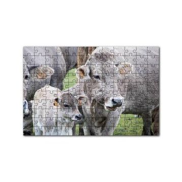 Cakapuzzle Çayırda Gri İnekler ve Sevimli Buzağı 120 Parça Ahşap Puzzle