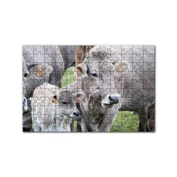 Cakapuzzle Çayırda Gri İnekler ve Sevimli Buzağı 120 Parça Ahşap Puzzle