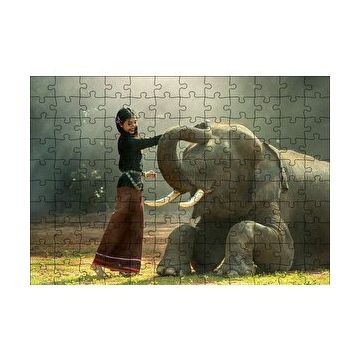 Cakapuzzle Çayırdaki Fil ve Onu Seven Kız 120 Parça Ahşap Puzzle