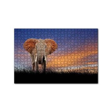 Cakapuzzle Çayırdaki Yetişkin Fil ve Kızıl Gökler 120 Parça Ahşap Puzzle