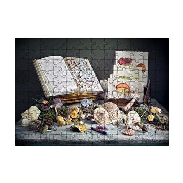 Cakapuzzle Çeşitli Mantarlar ve Mantarlara Dair Kitaplar 120 Parça Ahşap Puzzle