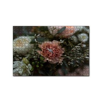 Cakapuzzle Çiçekler ve Ortasındaki Yüzük 120 Parça Ahşap Puzzle