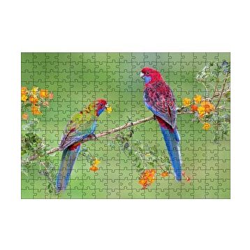 Cakapuzzle Çiçekli Dal Üzerindeki Renkli Papağanlar 120 Parça Ahşap Puzzle