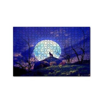Cakapuzzle Çıplak Ağaçlar Uluyan Kurt ve Süper Ay 120 Parça Ahşap Puzzle