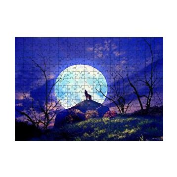 Cakapuzzle Çıplak Ağaçlar Uluyan Kurt ve Süper Ay 120 Parça Ahşap Puzzle