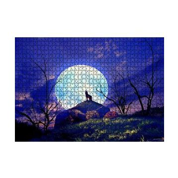 Cakapuzzle Çıplak Ağaçlar Uluyan Kurt ve Süper Ay 120 Parça Ahşap Puzzle