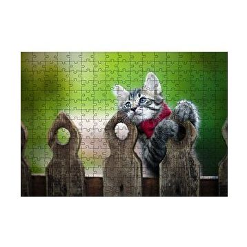 Cakapuzzle Çitlerin Üzerinde Oynayan Sevimli Tekir Kedi 120 Parça Ahşap Puzzle
