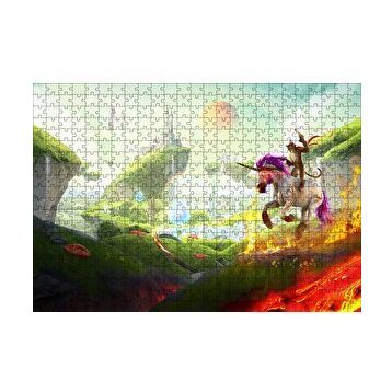 Cakapuzzle Çizmeli Kedi ve Unicornun Şato Saldırısı 120 Parça Ahşap Puzzle