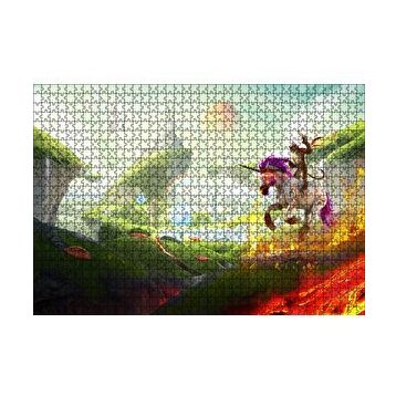 Cakapuzzle Çizmeli Kedi ve Unicornun Şato Saldırısı 120 Parça Ahşap Puzzle