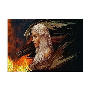 Cakapuzzle Daenerys Targaryen ve Ejderhalar Çizim 120 Parça Ahşap Puzzle