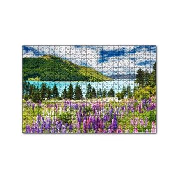 Cakapuzzle Dağ Gölü Bulutlar Ağaçlar Lavantalar 120 Parça Ahşap Puzzle