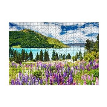 Cakapuzzle Dağ Gölü Bulutlar Ağaçlar Lavantalar 120 Parça Ahşap Puzzle