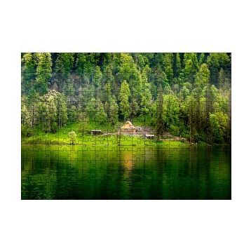 Cakapuzzle Dağ Gölü Sık Orman ve Şirin Kulübe 120 Parça Ahşap Puzzle