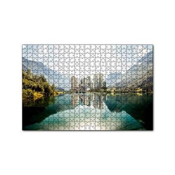 Cakapuzzle Dağ Gölünde Şehir Yansımaları 120 Parça Ahşap Puzzle