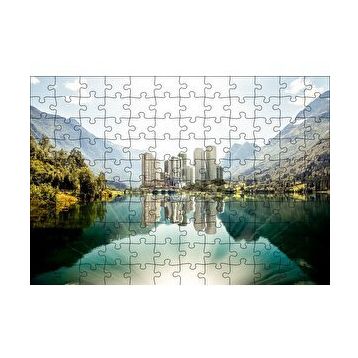 Cakapuzzle Dağ Gölünde Şehir Yansımaları 120 Parça Ahşap Puzzle
