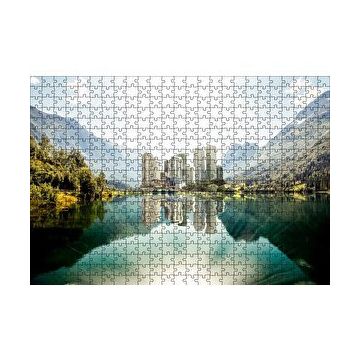 Cakapuzzle Dağ Gölünde Şehir Yansımaları 120 Parça Ahşap Puzzle