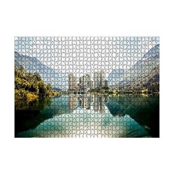 Cakapuzzle Dağ Gölünde Şehir Yansımaları 120 Parça Ahşap Puzzle