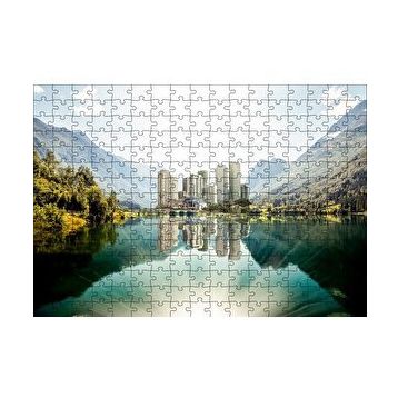 Cakapuzzle Dağ Gölünde Şehir Yansımaları 120 Parça Ahşap Puzzle