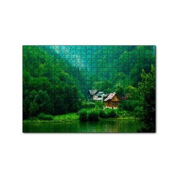 Cakapuzzle Dağ Orman Göl Ahşap Evler Görseli 120 Parça Ahşap Puzzle